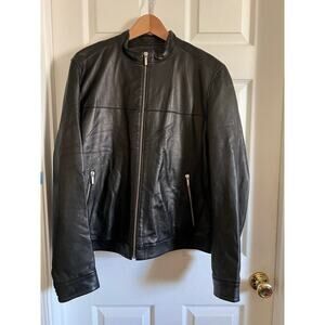 Wilson made in Italy pelle black leather biker jacket size L